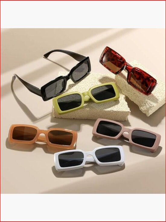 Retro Rectangle Sunglasses 6 Pack UV400 Protection Classic Style Unisex